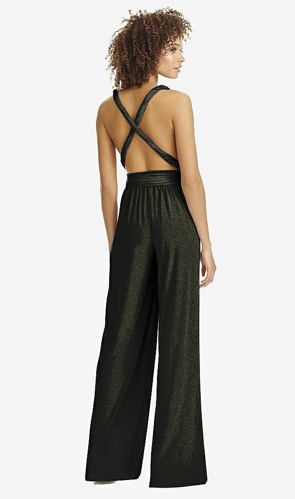 Back View - Black Gold Twist Wrap Shimmer Jumpsuit