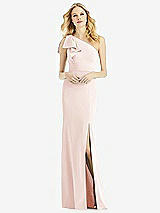 Alt View 1 Thumbnail - Blush Bowed One-Shoulder Trumpet Gown