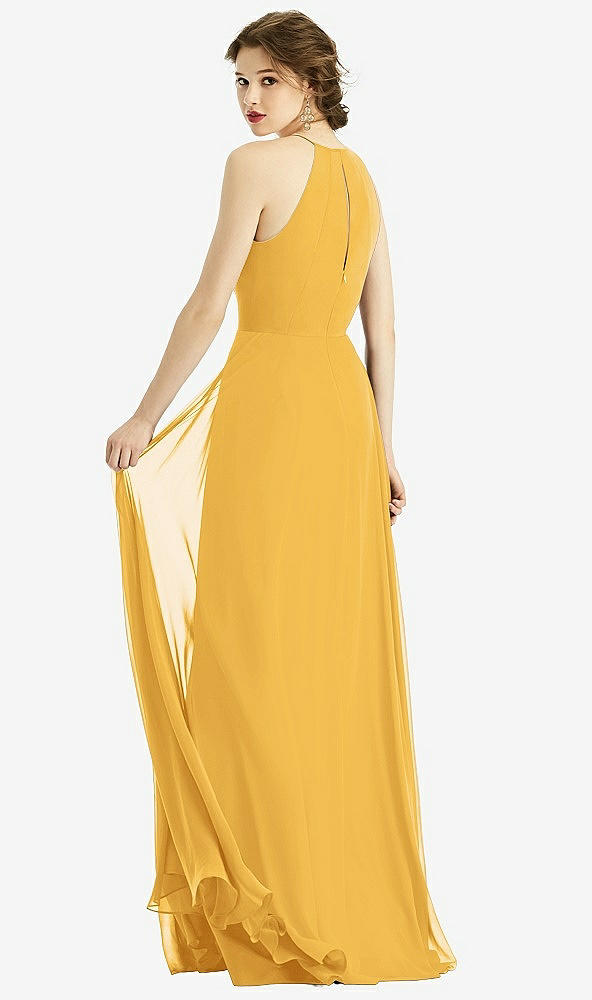 Back View - NYC Yellow Keyhole Halter Chiffon Maxi Dress