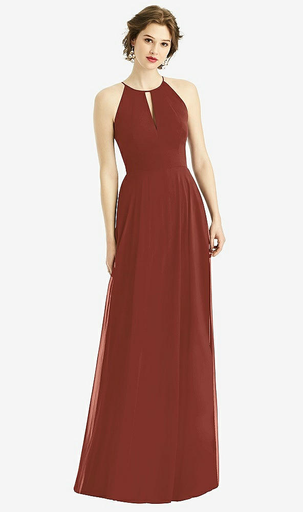 Front View - Auburn Moon Keyhole Halter Chiffon Maxi Dress