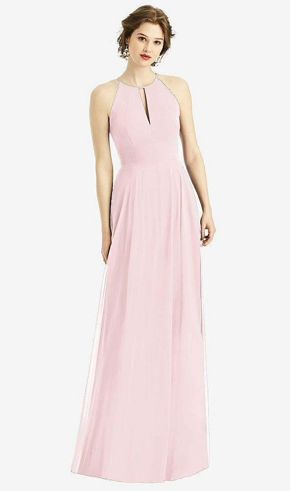 Front View - Ballet Pink Keyhole Halter Chiffon Maxi Dress