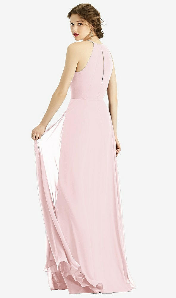 Back View - Ballet Pink Keyhole Halter Chiffon Maxi Dress