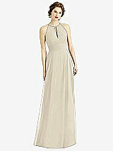 Front View Thumbnail - Champagne Keyhole Halter Chiffon Maxi Dress