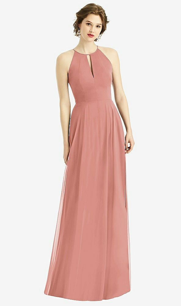 Front View - Desert Rose Keyhole Halter Chiffon Maxi Dress