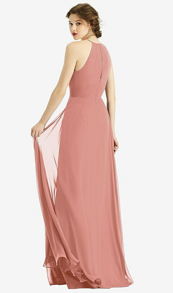 Back View - Desert Rose Keyhole Halter Chiffon Maxi Dress