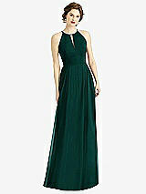 Front View Thumbnail - Evergreen Keyhole Halter Chiffon Maxi Dress