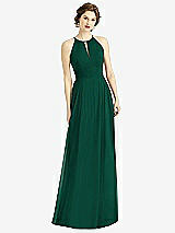 Front View Thumbnail - Hunter Green Keyhole Halter Chiffon Maxi Dress