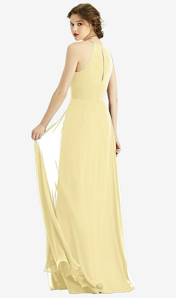 Back View - Pale Yellow Keyhole Halter Chiffon Maxi Dress