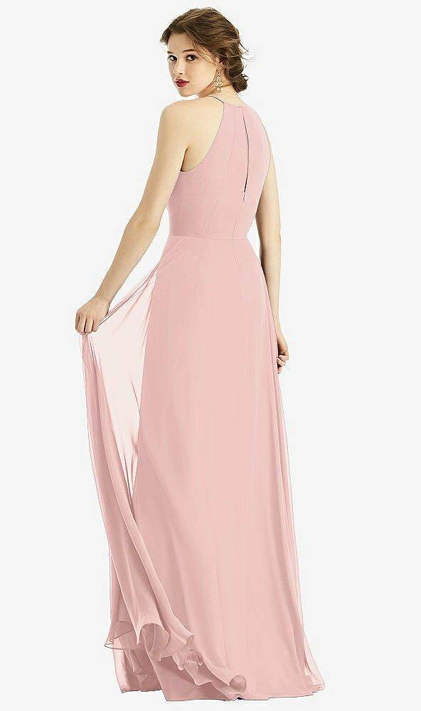 Back View - Rose - PANTONE Rose Quartz Keyhole Halter Chiffon Maxi Dress