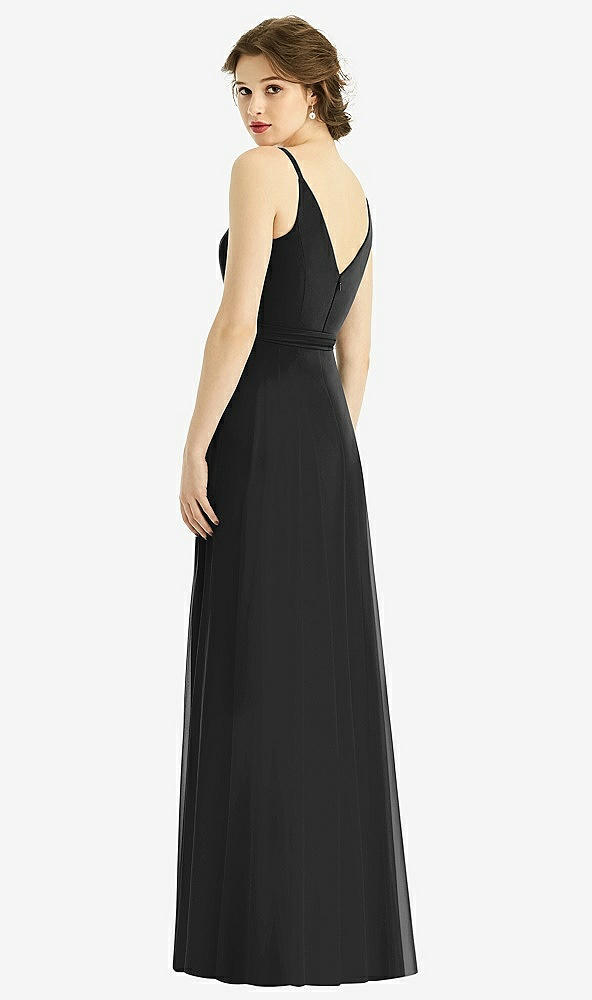 Back View - Black Draped Wrap Chiffon Maxi Dress with Sash