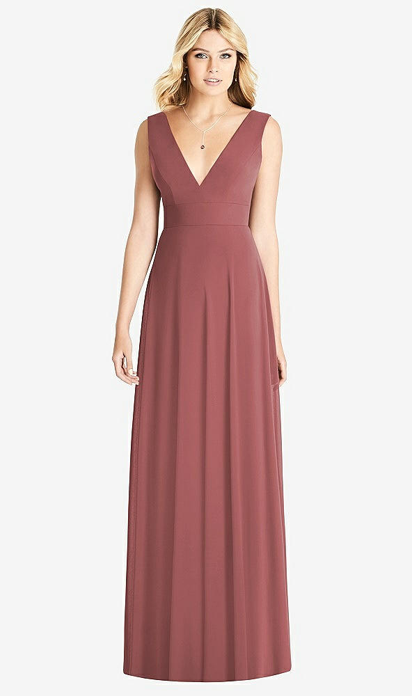 Front View - English Rose Sleeveless Deep V-Neck Open-Back Dress