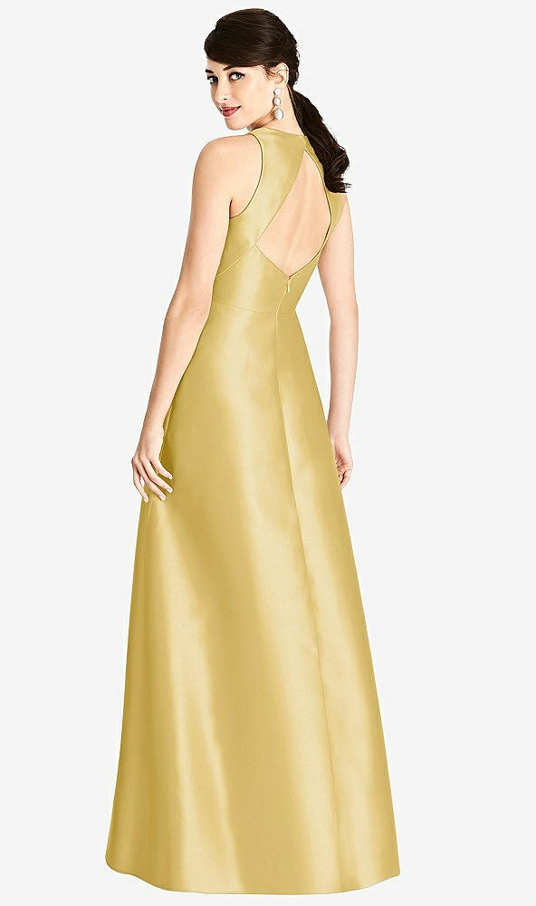 Back View - Maize Sleeveless Open-Back Satin A-Line Dress