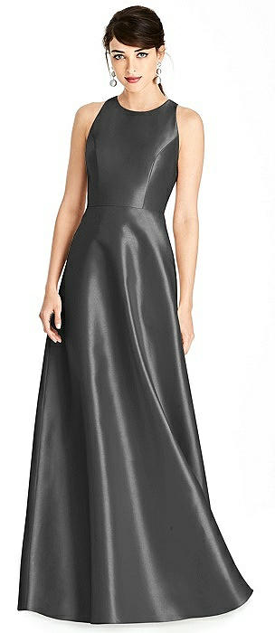 Sleeveless Open-Back Satin A-Line Dress