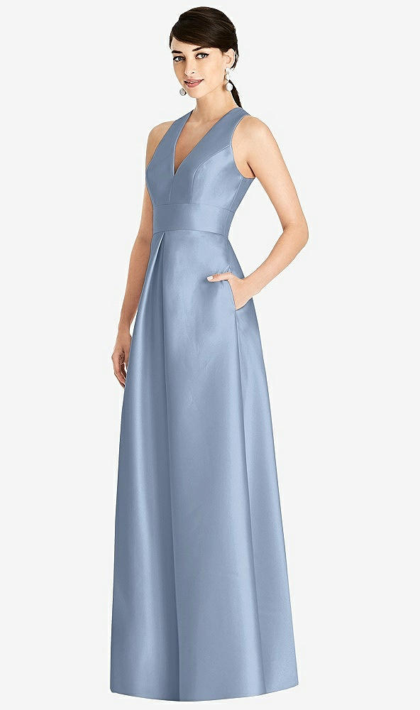Front View - Cloudy Sleeveless Open-Back Pleated Skirt Dress with Pockets