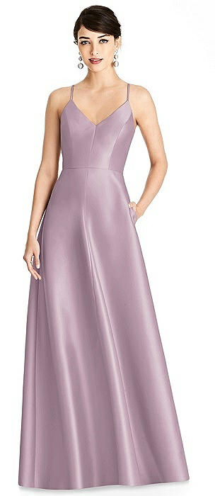 V-Neck Full Skirt Satin Maxi Dress