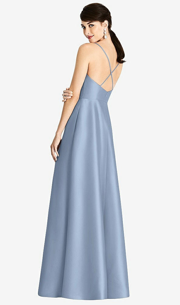 Back View - Cloudy V-Neck Full Skirt Satin Maxi Dress