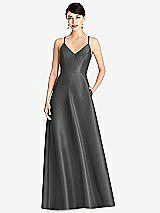 Front View Thumbnail - Gunmetal V-Neck Full Skirt Satin Maxi Dress