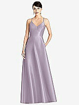 Front View Thumbnail - Lilac Haze V-Neck Full Skirt Satin Maxi Dress