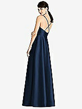 Rear View Thumbnail - Midnight Navy V-Neck Full Skirt Satin Maxi Dress