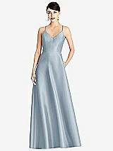 Front View Thumbnail - Mist V-Neck Full Skirt Satin Maxi Dress