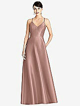 Front View Thumbnail - Neu Nude V-Neck Full Skirt Satin Maxi Dress