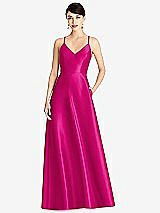 Front View Thumbnail - Think Pink V-Neck Full Skirt Satin Maxi Dress