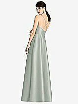 Rear View Thumbnail - Willow Green V-Neck Full Skirt Satin Maxi Dress