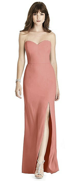 Strapless Crepe Trumpet Gown with Front Slit