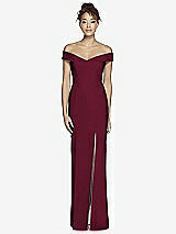 Alt View 2 Thumbnail - Cabernet Off-the-Shoulder Criss Cross Back Trumpet Gown