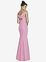 Alt View 1 Thumbnail - Powder Pink Off-the-Shoulder Criss Cross Back Trumpet Gown