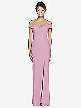 Alt View 2 Thumbnail - Powder Pink Off-the-Shoulder Criss Cross Back Trumpet Gown