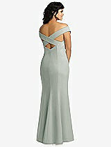 Rear View Thumbnail - Willow Green Off-the-Shoulder Criss Cross Back Trumpet Gown