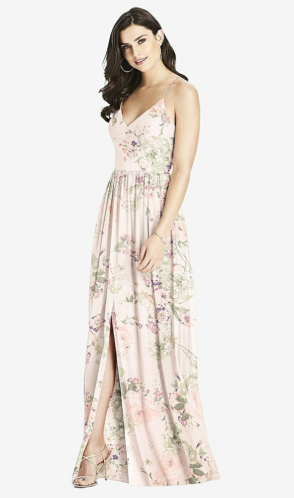 Front View - Blush Garden Criss Cross Strap Backless Maxi Dress