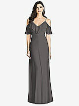 Front View Thumbnail - Caviar Gray Ruffled Cold-Shoulder Chiffon Maxi Dress