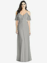 Front View Thumbnail - Chelsea Gray Ruffled Cold-Shoulder Chiffon Maxi Dress