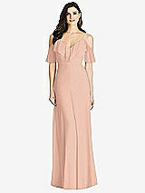 Front View Thumbnail - Pale Peach Ruffled Cold-Shoulder Chiffon Maxi Dress