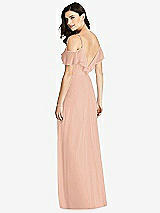 Rear View Thumbnail - Pale Peach Ruffled Cold-Shoulder Chiffon Maxi Dress