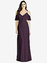 Front View Thumbnail - Aubergine Ruffled Cold-Shoulder Chiffon Maxi Dress