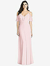 Front View Thumbnail - Ballet Pink Ruffled Cold-Shoulder Chiffon Maxi Dress