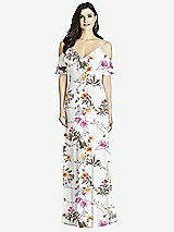 Front View Thumbnail - Butterfly Botanica Ivory Ruffled Cold-Shoulder Chiffon Maxi Dress