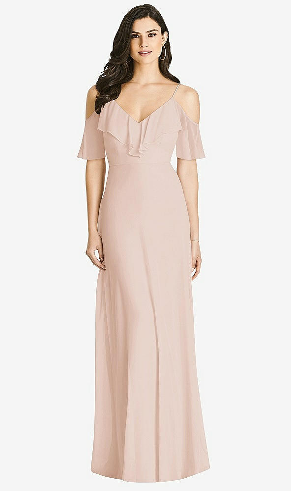 Front View - Cameo Ruffled Cold-Shoulder Chiffon Maxi Dress