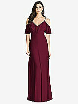 Front View Thumbnail - Cabernet Ruffled Cold-Shoulder Chiffon Maxi Dress