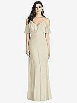 Front View Thumbnail - Champagne Ruffled Cold-Shoulder Chiffon Maxi Dress