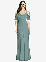 Front View Thumbnail - Icelandic Ruffled Cold-Shoulder Chiffon Maxi Dress