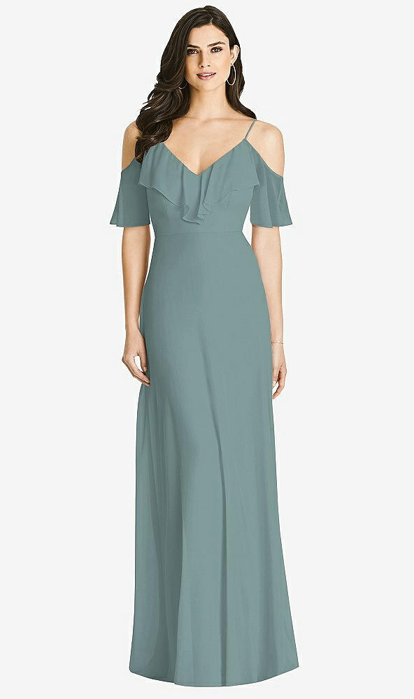 Front View - Icelandic Ruffled Cold-Shoulder Chiffon Maxi Dress