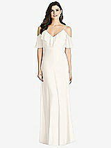 Front View Thumbnail - Ivory Ruffled Cold-Shoulder Chiffon Maxi Dress