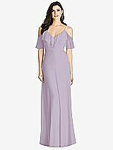 Front View Thumbnail - Lilac Haze Ruffled Cold-Shoulder Chiffon Maxi Dress