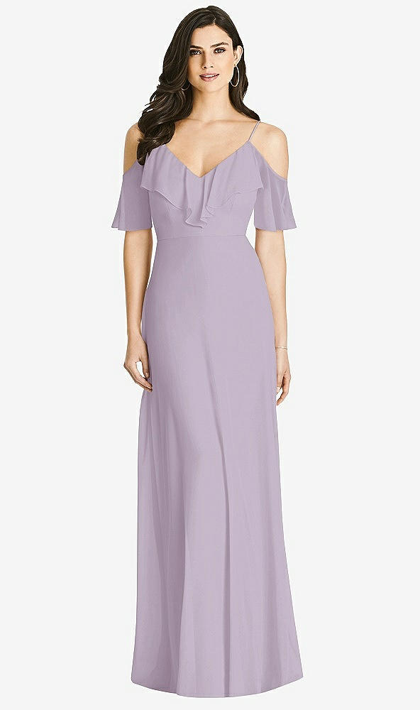 Front View - Lilac Haze Ruffled Cold-Shoulder Chiffon Maxi Dress