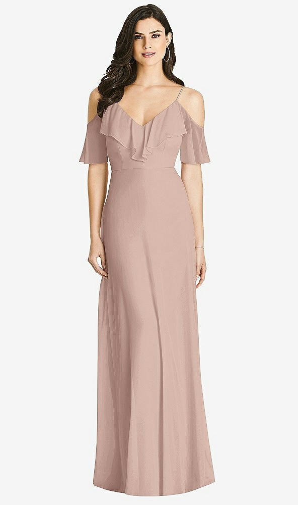 Front View - Neu Nude Ruffled Cold-Shoulder Chiffon Maxi Dress