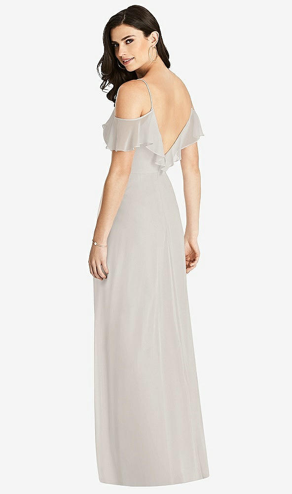 Back View - Oyster Ruffled Cold-Shoulder Chiffon Maxi Dress